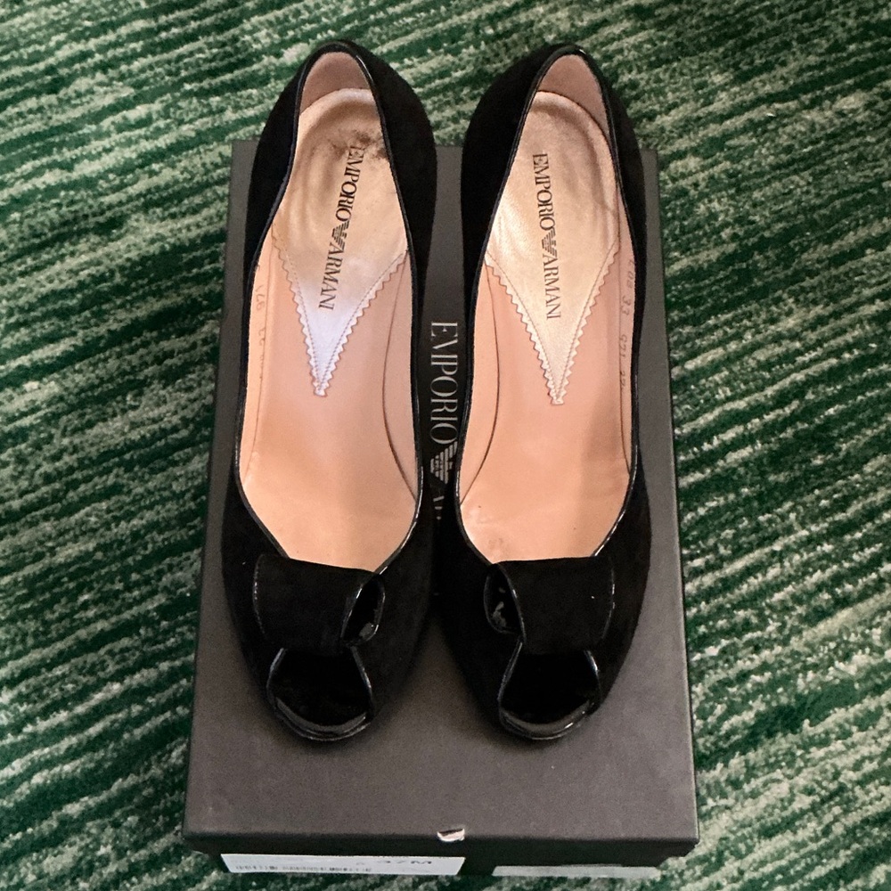 Vintage Emporio Armani Elegant Black Peep Toe Heels